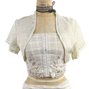 Coquette Womens M Sequin Trim Bolero Jacket Fairy Shrug Cream Angelic